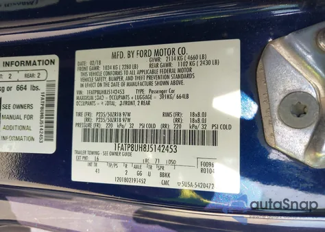 2018 Ford Mustang Ecoboost Premium from USA, damaged, VIN 1FATP8UH8J5142453